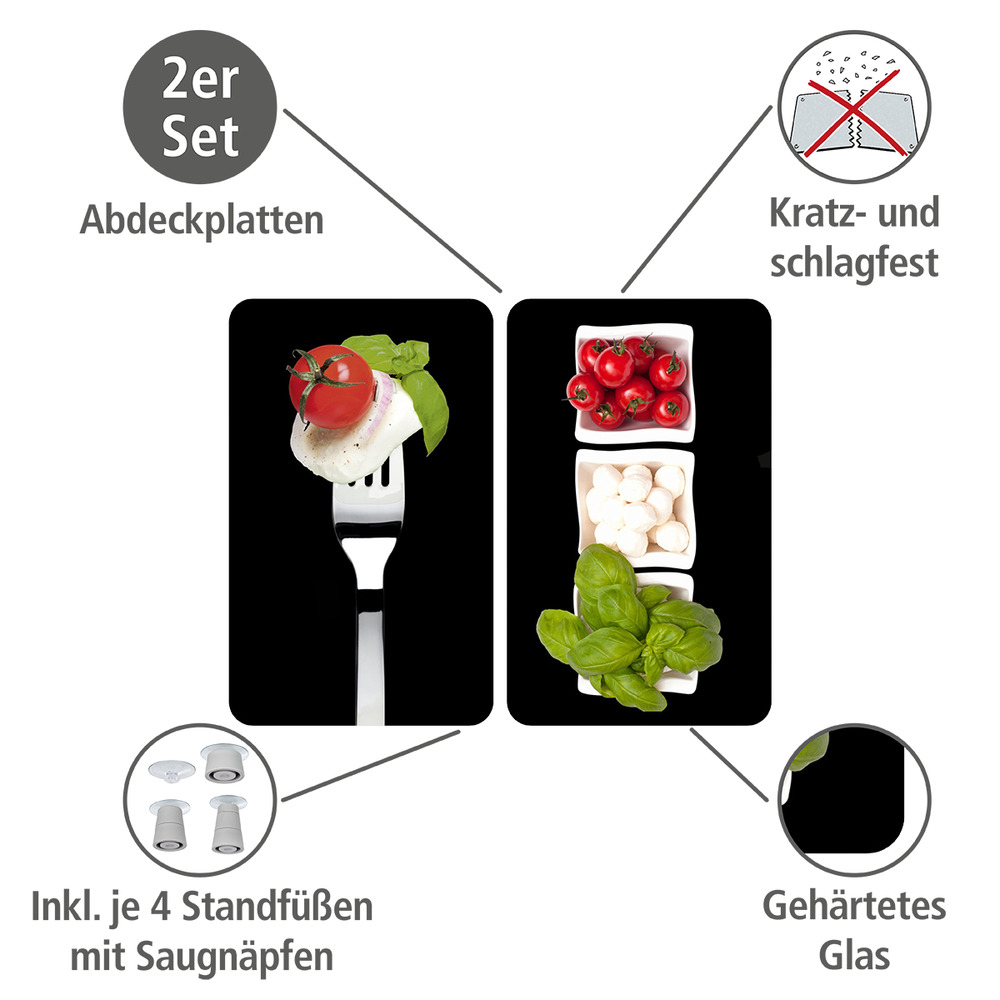 Glasabdeckplatte Universal Caprese, 2er Set  für alle Herdarten