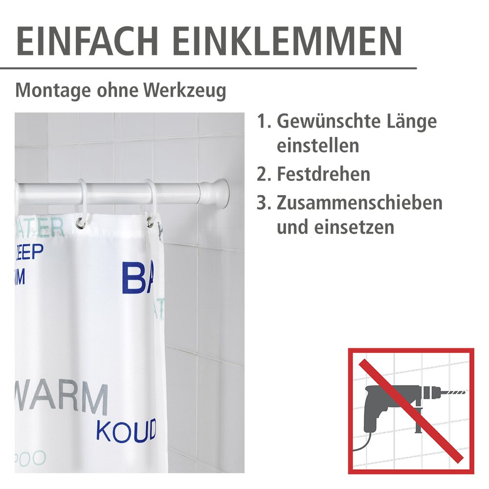 Telescopische douchestang extra sterk wit 110 - 245 cm