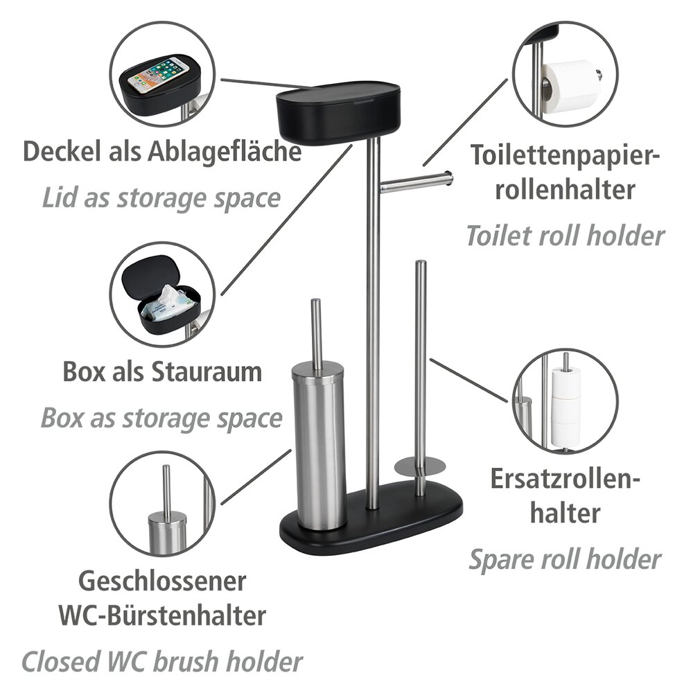 Combiné WC avec boîte de rangement Rivazza noir  porte-brosse WC et dérouleur papier