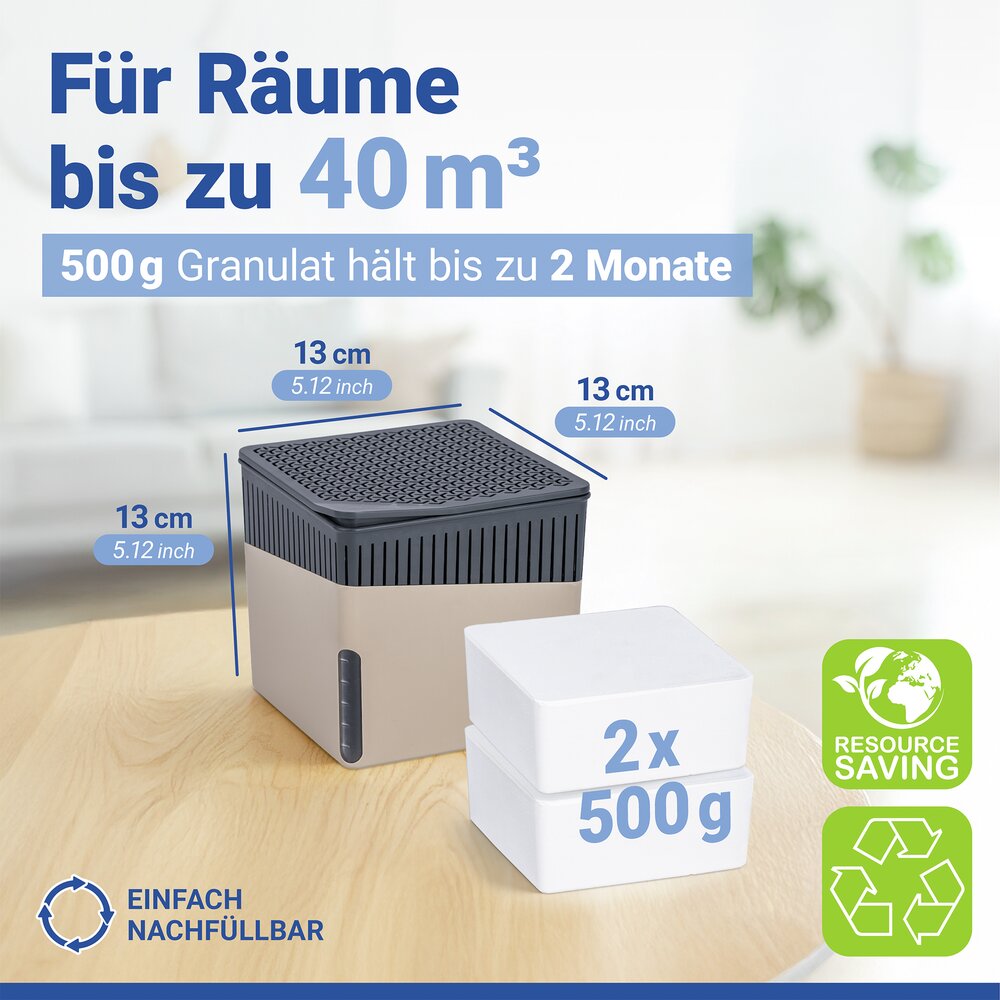Raumentfeuchter Mod. Cube Beige 500 g mit Nachfüller  beugt Schimmel und Gerüchen vor