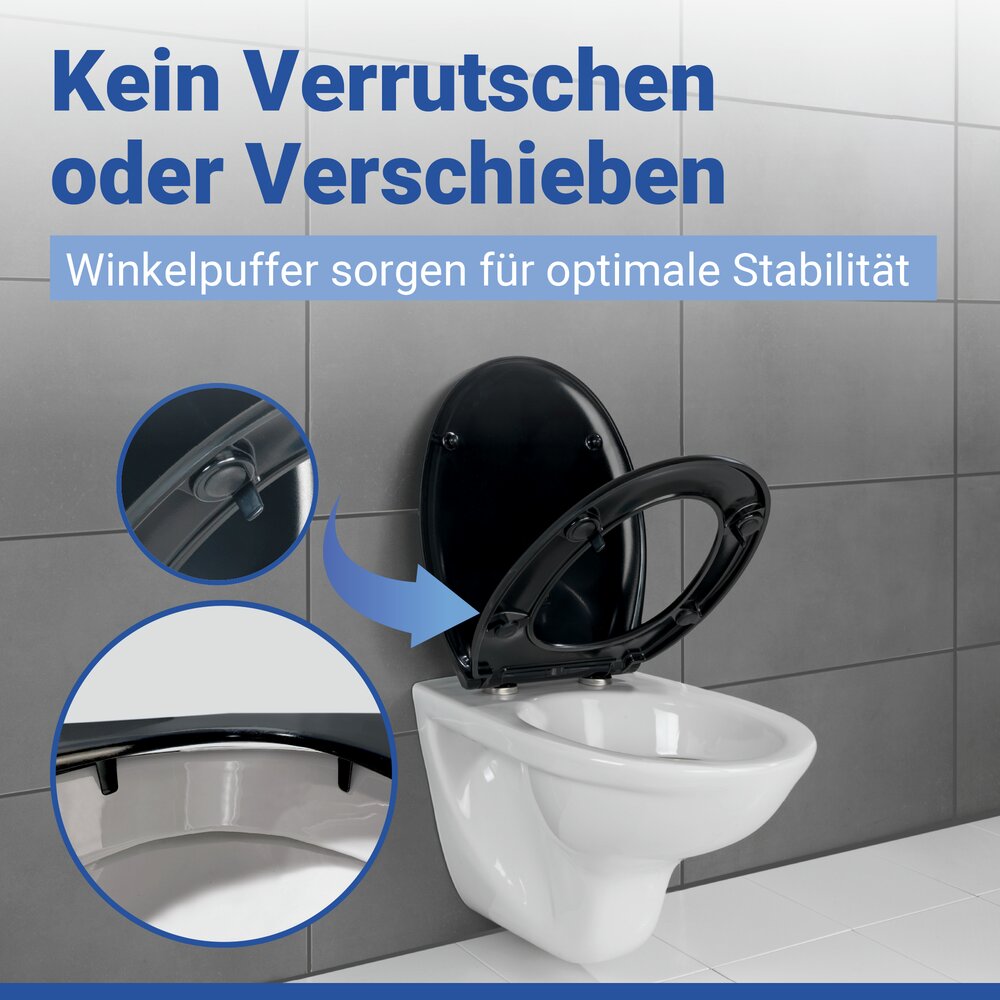 Siège WC Mod. Rieti, noir, plastique thermodurci, acier inoxydable, Easy Close  système d'abaissement automatique