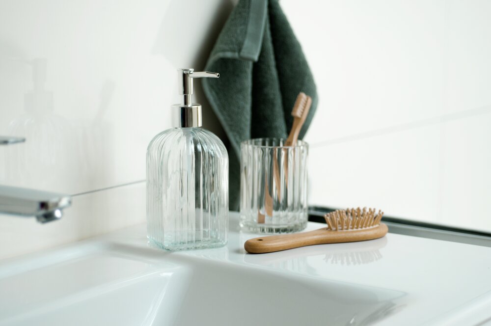 Seifenspender Mod. Vetro Transparent eckig  Echtglas, 520 ml