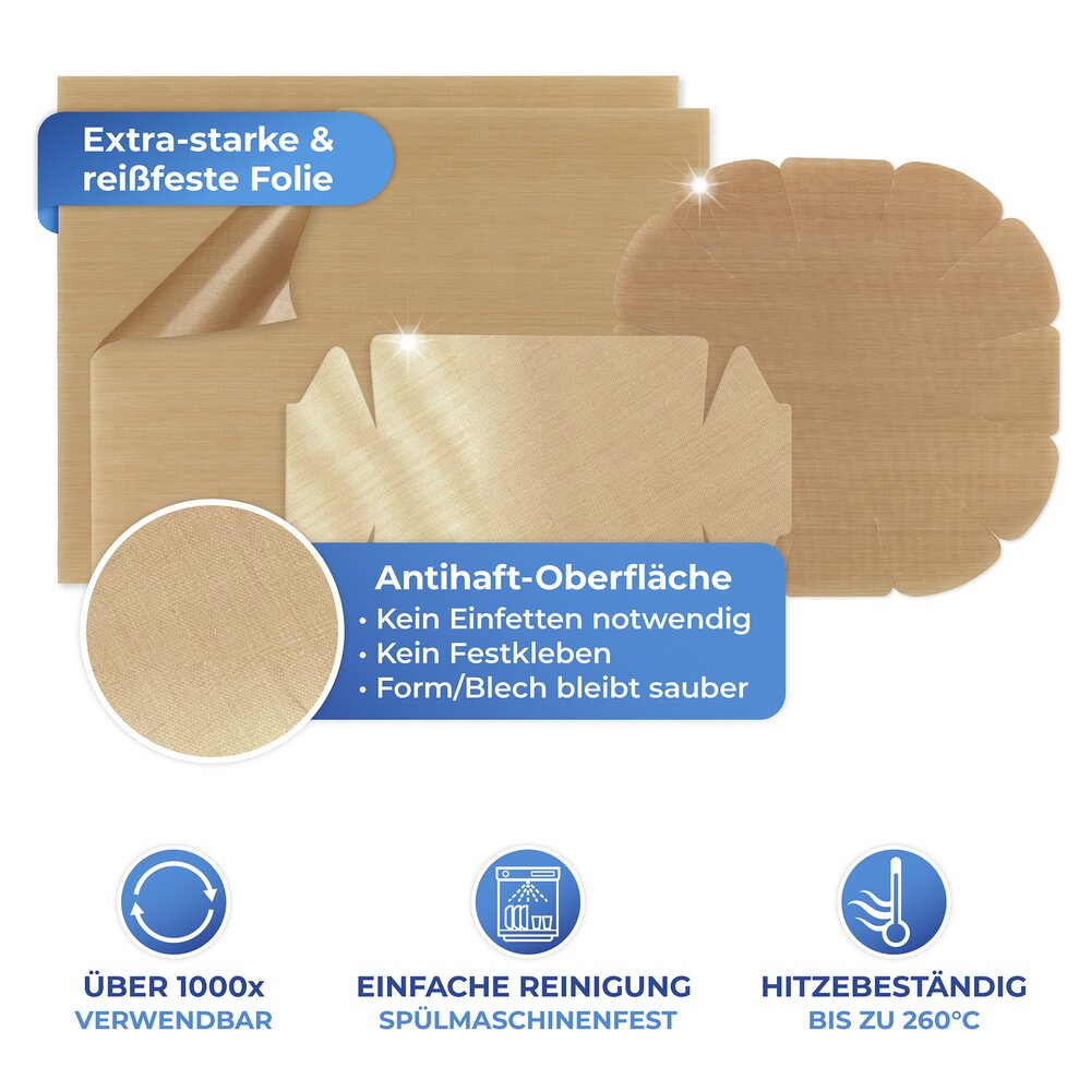 Antihaft-Backform-Zuschnitt, 4tlg  mehrfach wiederverwendbar