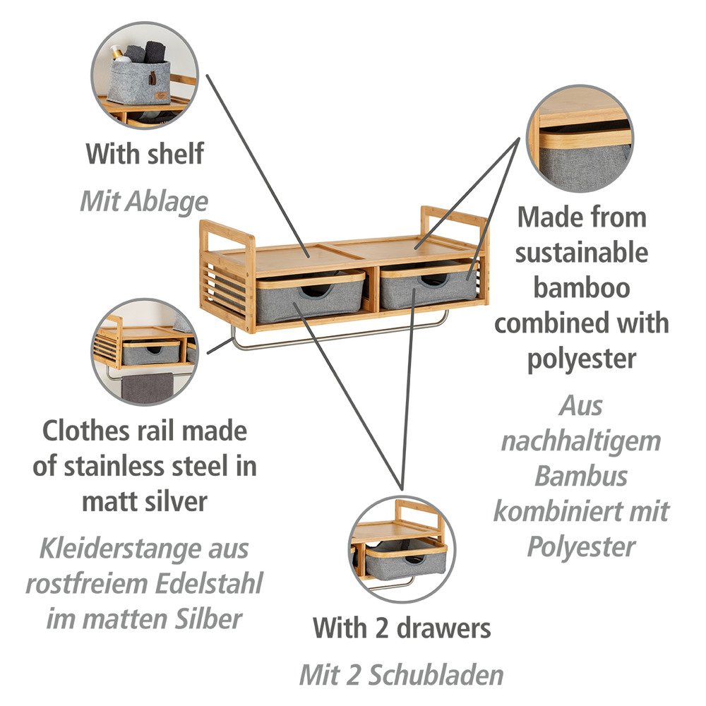 Wandgarderobe Mod. Bahari  aus Bambus