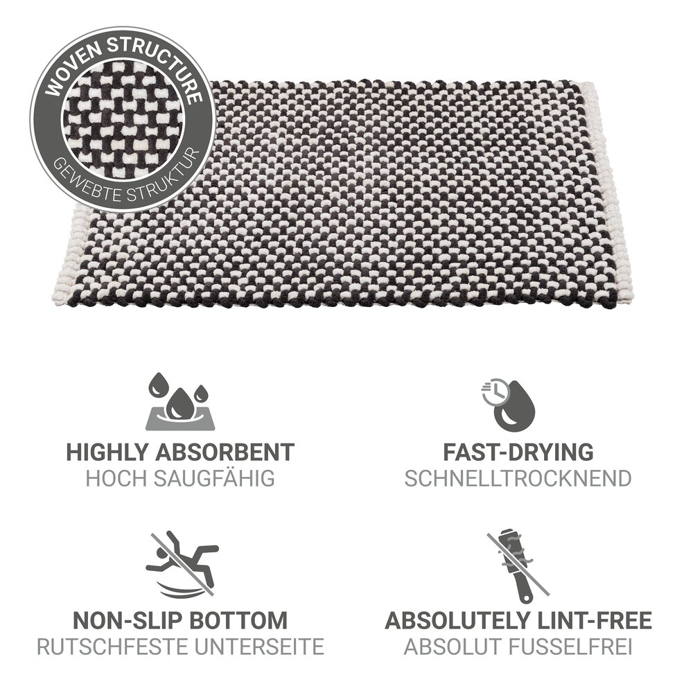 Tapis de bain Mod. Covelo, blanc-anthracite, polyester/coton, 50x80 cm  revêtement antidérapant, séchage rapide