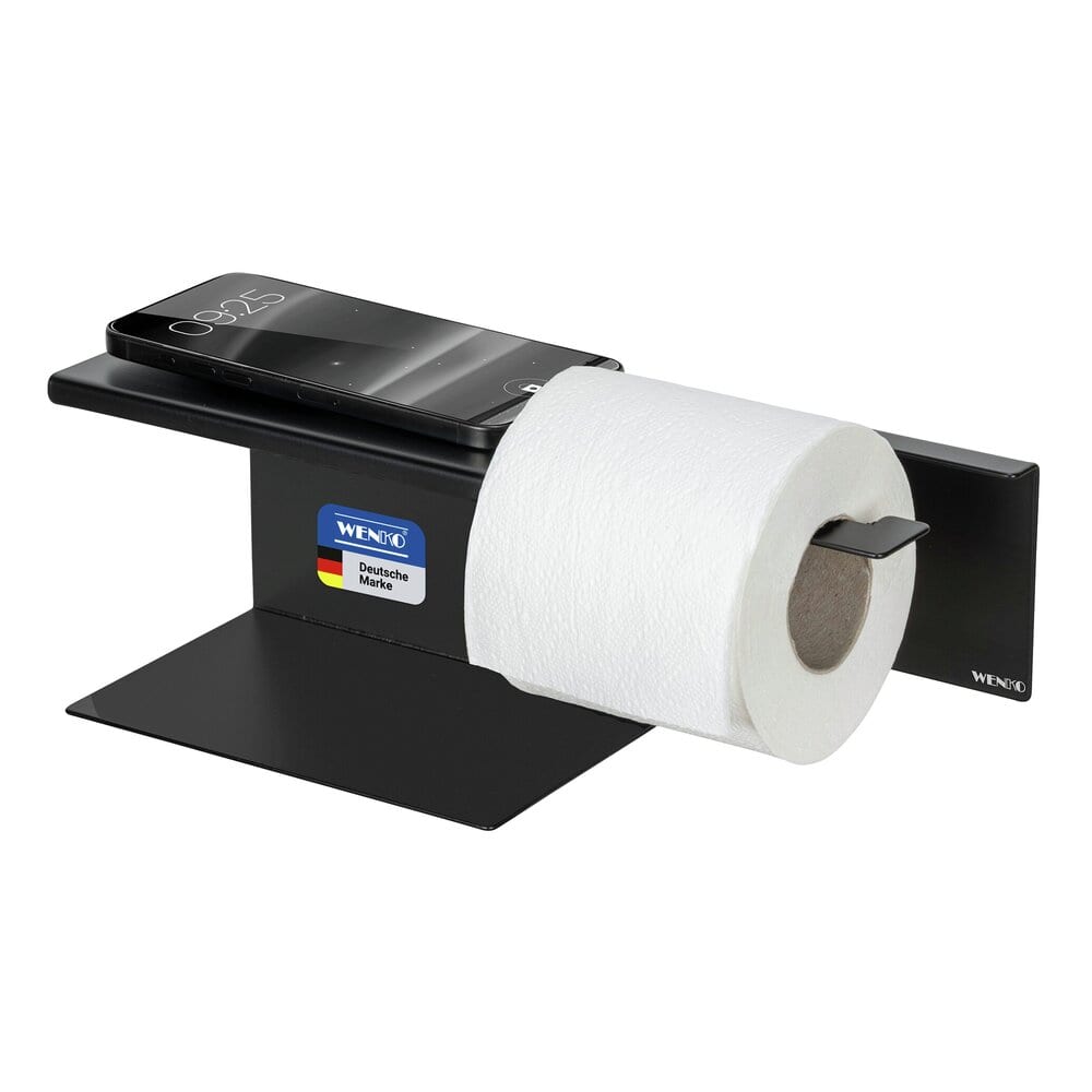 Turbo-Loc® Toilettenpapierhalter mit Ablage Mod. Lizan Schwarz Befestigen ohne Bohren
