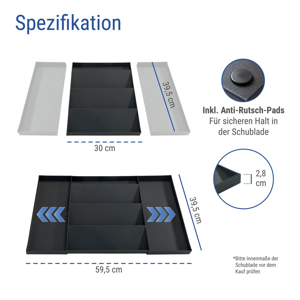 Gewürzregal Schublade Deluxe mit 12 Gewürzgläsern, Schwarz  ausziehbarer Gewürz Organizer für Schubladen
