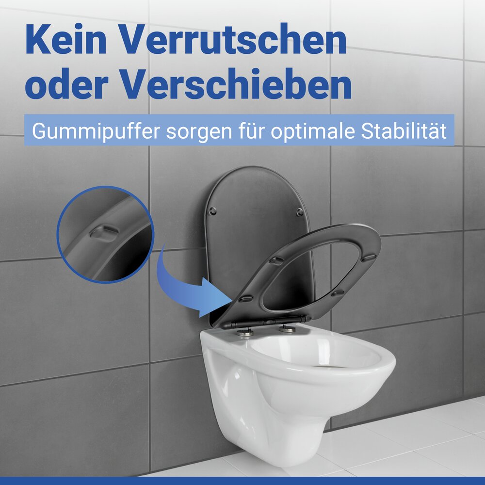 Abattant de WC Mod. Galati anthracite mat  couvercle de WC en forme de D avec frein de chute