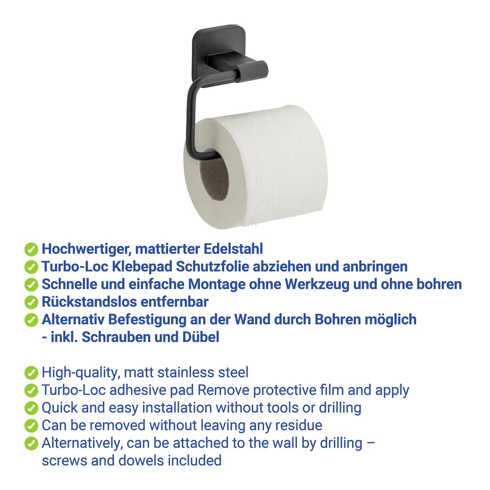 Turbo-Loc® Toilettenpapierhalter Mod. Porto Black  Befestigen ohne Bohren
