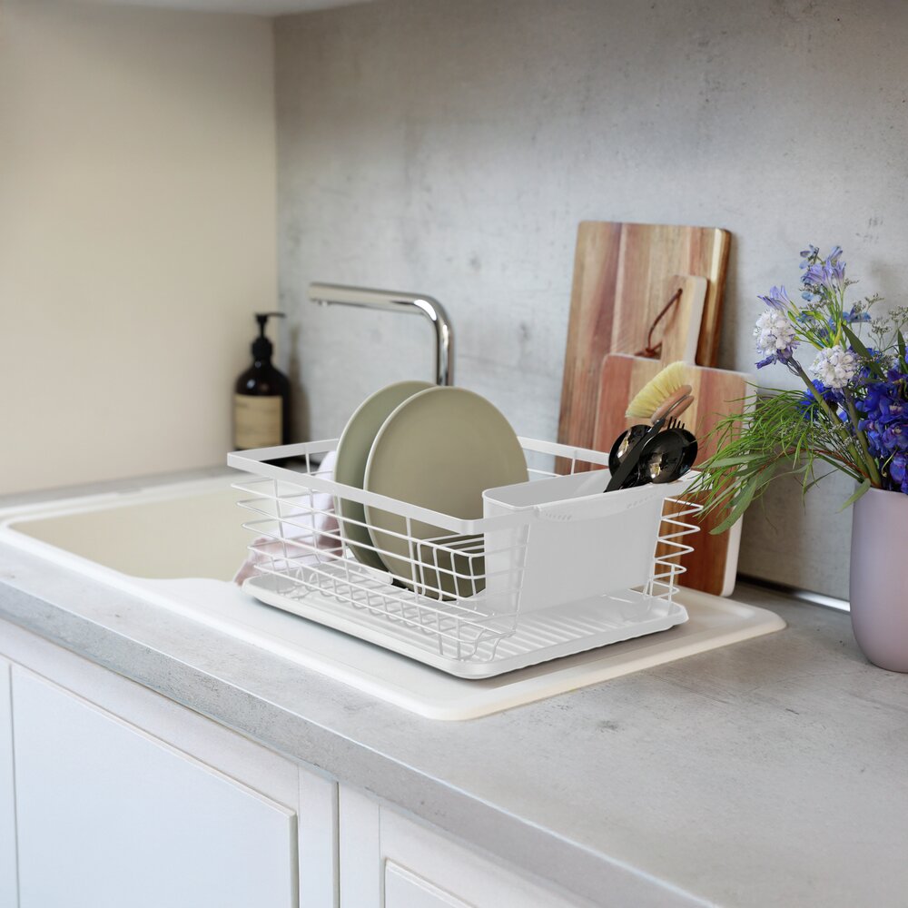 Geschirrabtropfer Mod. Drip, weiß, Metall/Kunststoff, 36x15x30 cm  abnehmbarer Besteckkorb