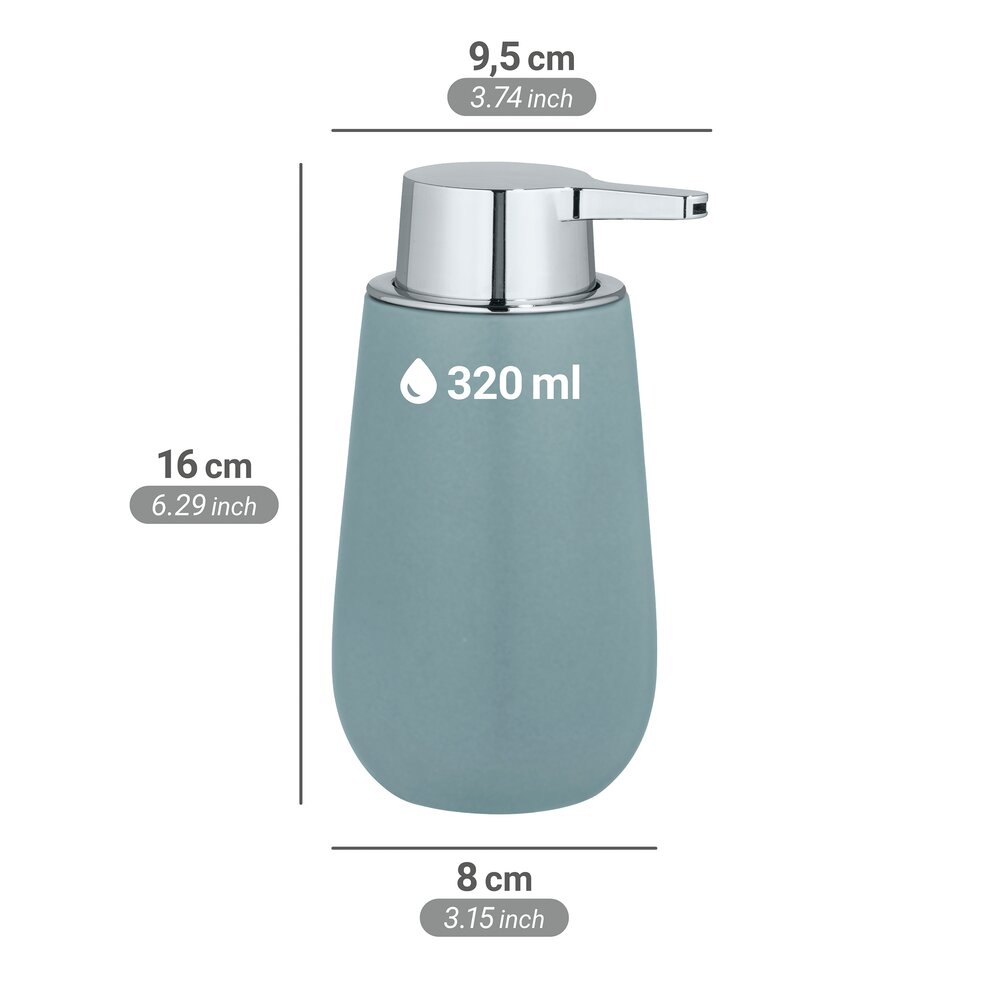 Seifenspender Mod. Badi Blaugrau  hochwertige Keramik, Füllmenge 320 ml