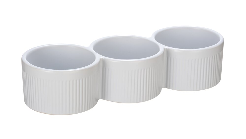 Bol à trempette Mod. Refia, blanc, céramique, 3x150ml, 27x9,5x6 cm  avec des cannelures délicates