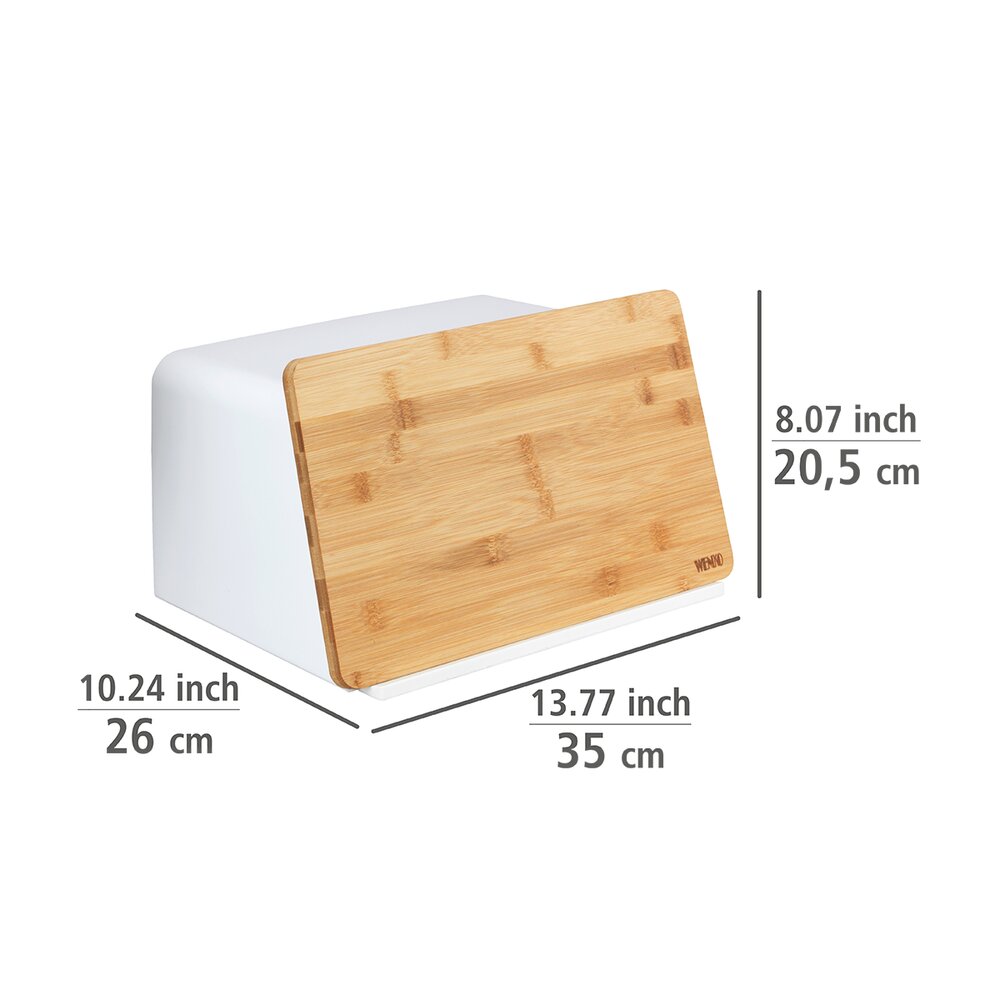 Broodtrommel met bamboe plank, wit