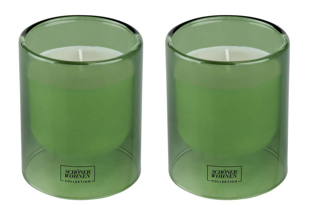 Collection SCHÖNER WOHNEN Bougie parfumée Mod.  Basil L, lot de 2  Durée de combustion : 45 - 55 heures