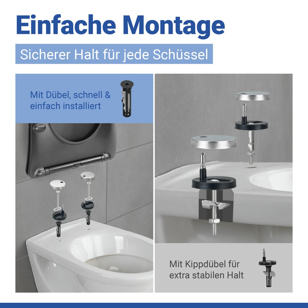 Abattant de WC Mod. Galati anthracite mat  couvercle de WC en forme de D avec frein de chute