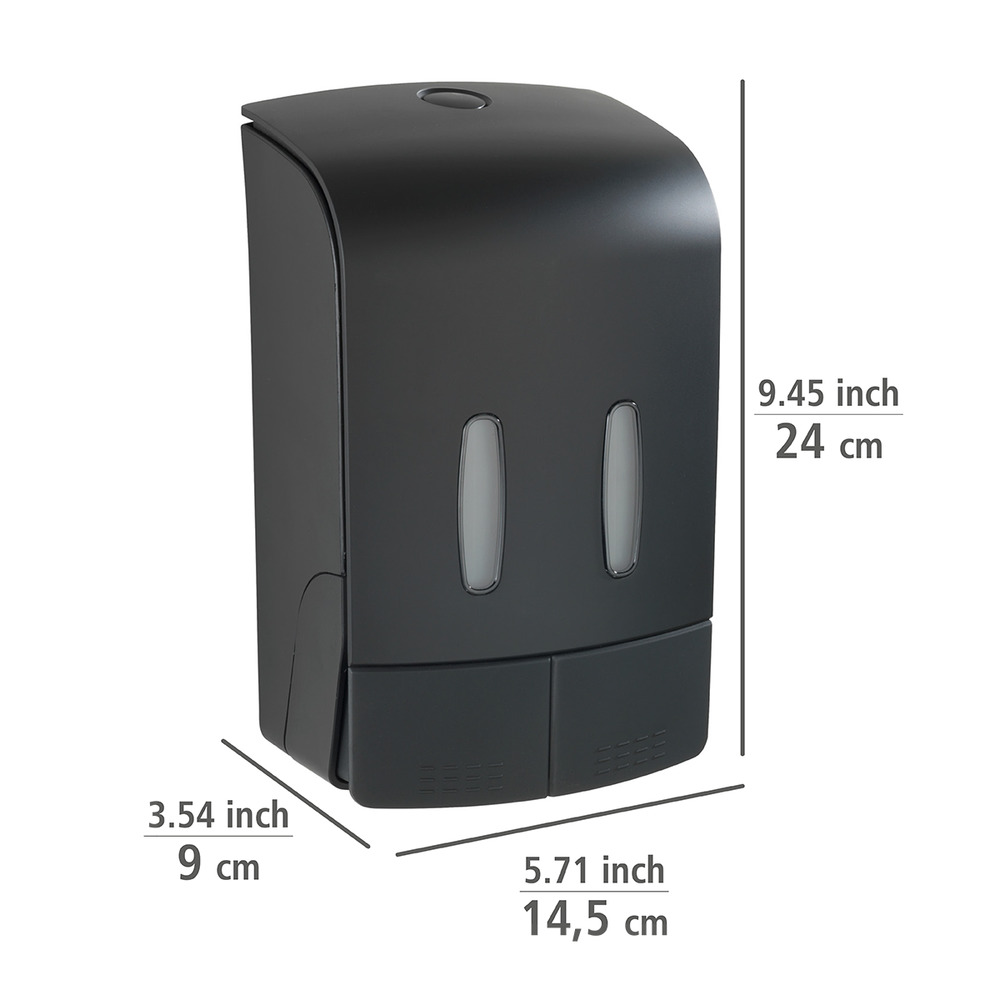 2-Kammer Desinfektionsmittel- und Seifenspender Mod. Tartas Schwarz  Seifen-Dosierer & Desinfektionsspender, Füllmenge je Kammer: 480 ml