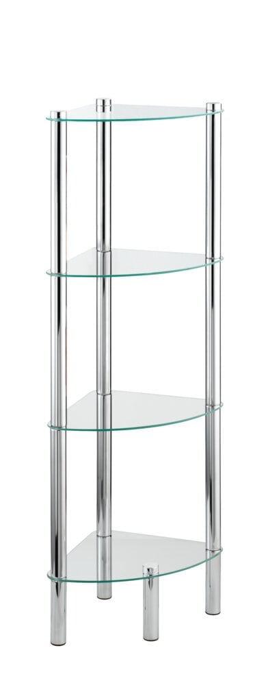 Eckregal Mod. Yago mit 4 Glasablagen aus Edelstahl und Sicherheitsglas