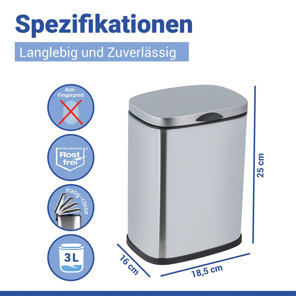 Wandcosmetica-afvalbak mod. Sare roestvrij staal  3 l