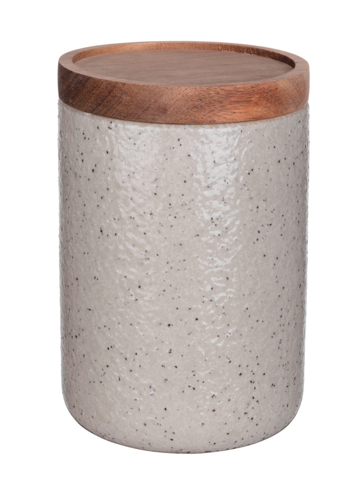 Aufbewahrungsdose Mod. FLINT 1,2L, grau, Keramik, Akazienholz, 12x17,5 cm  mit FSC®-zertifiziertem Akazienholzdeckel