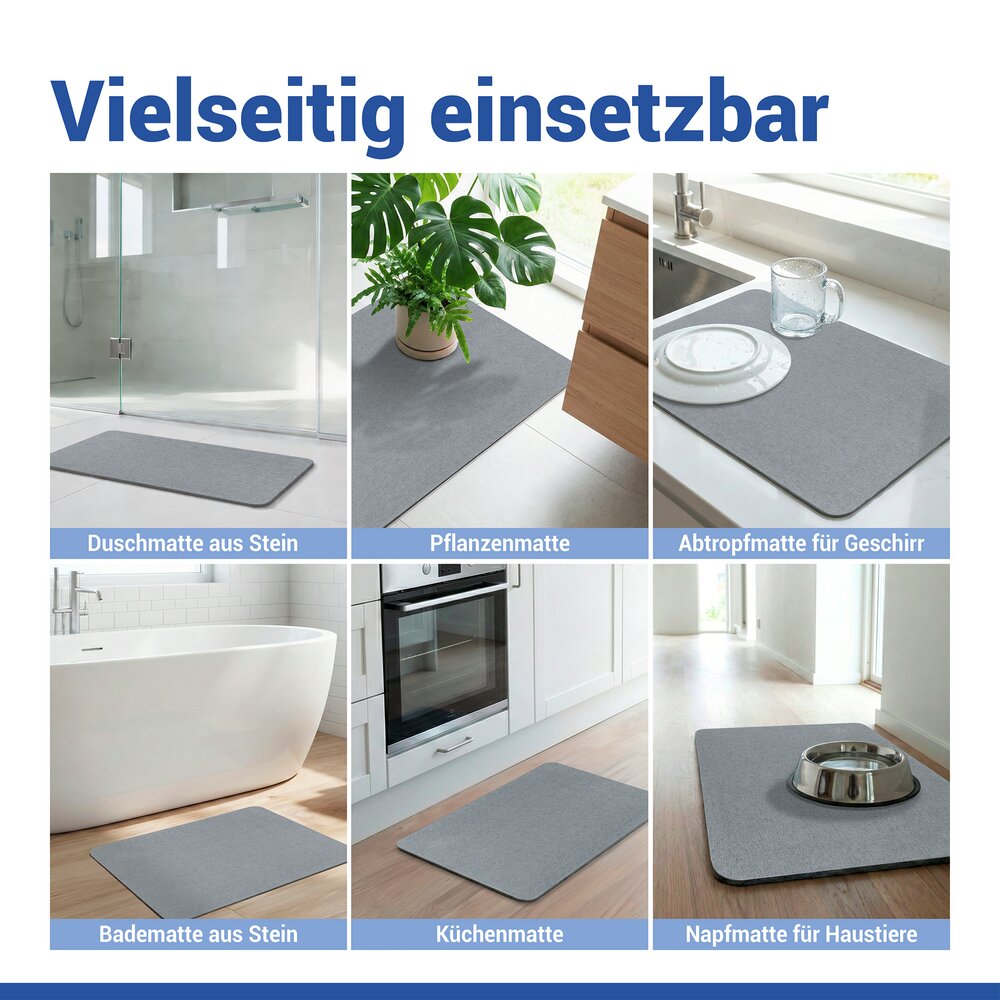 Tapis de bain Diatomite Mod. Simi Gris, 60 x 39 cm  séchage rapide et antidérapant