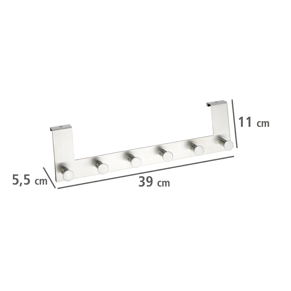 Türgarderobe Edelstahl Mod. Celano  6 Haken, für Türfalzstärken bis 2 cm