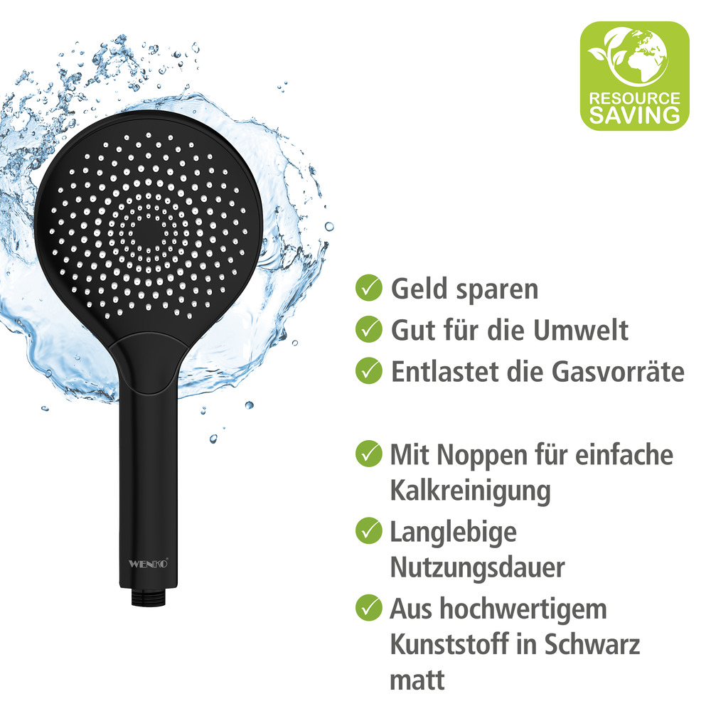 Duschkopf Watersaving Schwarz matt  Ø 12 cm