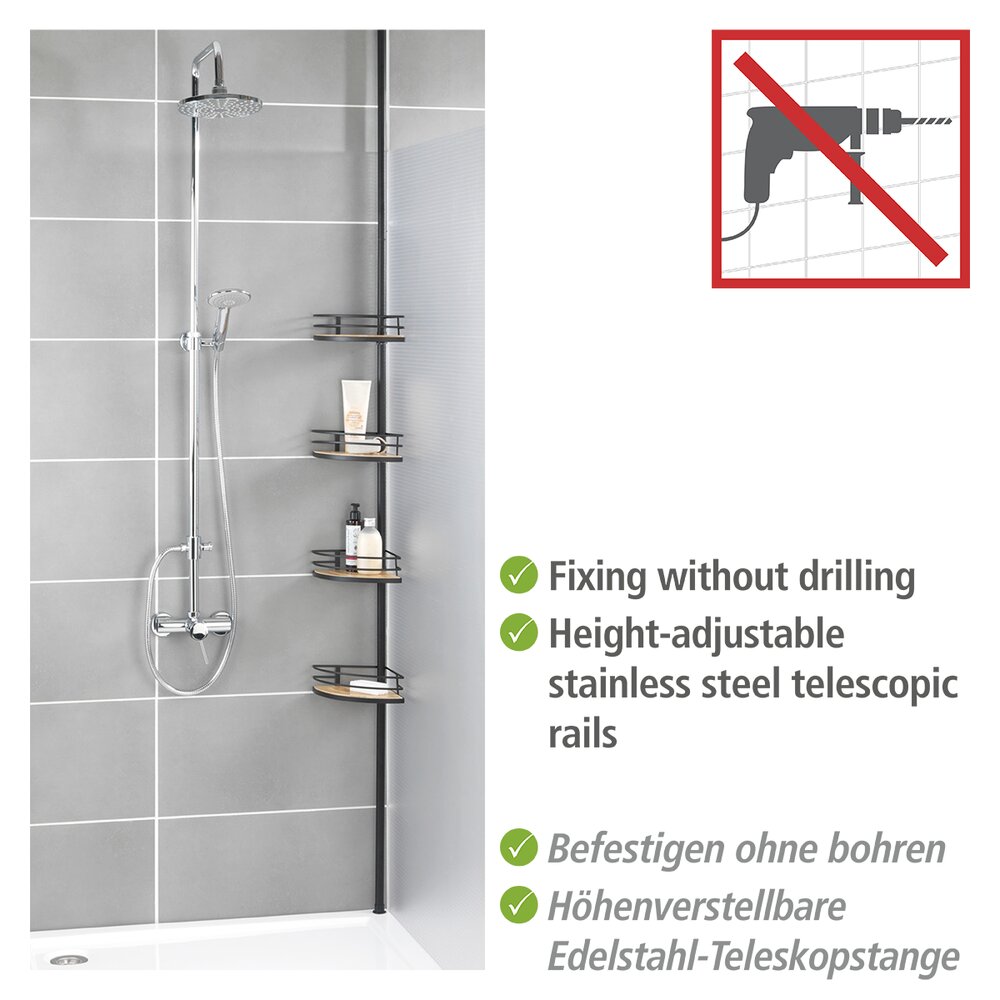 Dolcedo telescopische hoekplank van bamboe en roestvrij staal