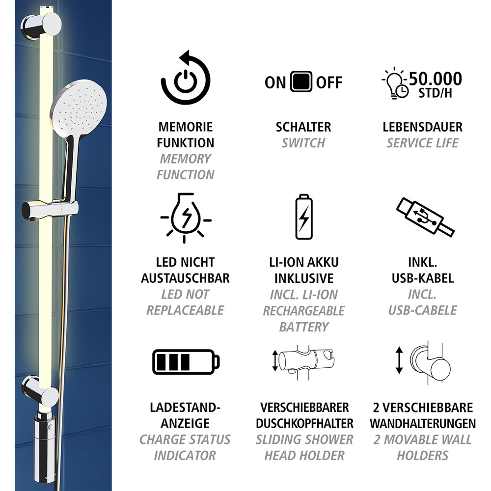 LED Duschstangen-Set 94 cm RGB + Warmweiß  dimmbar