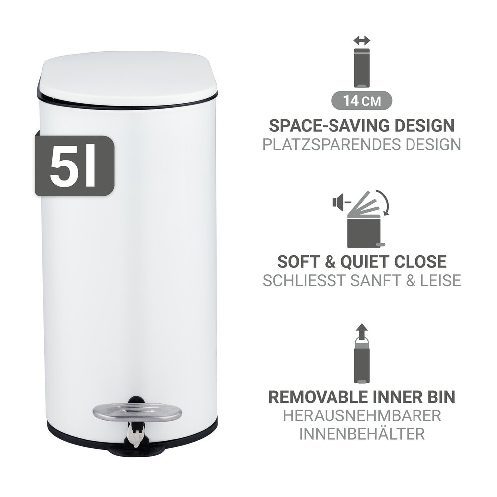 Pedaalemmer Mod. Collungo, wit, staal/kunststof, 5L, Easy-Close