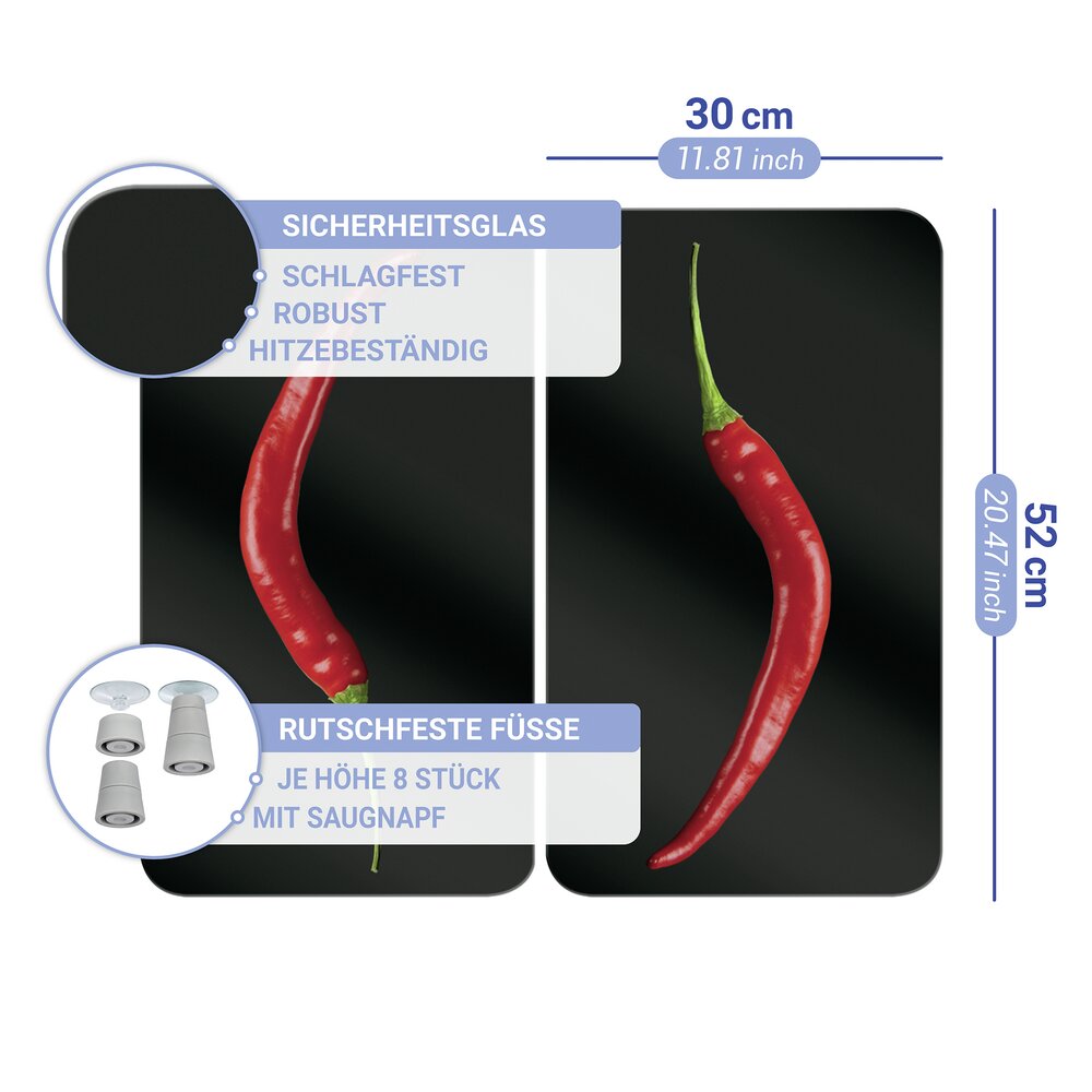 Herdabdeckplatte Universal Mod. Hot Peperoni, 2er Set  für alle Herdarten geeignet