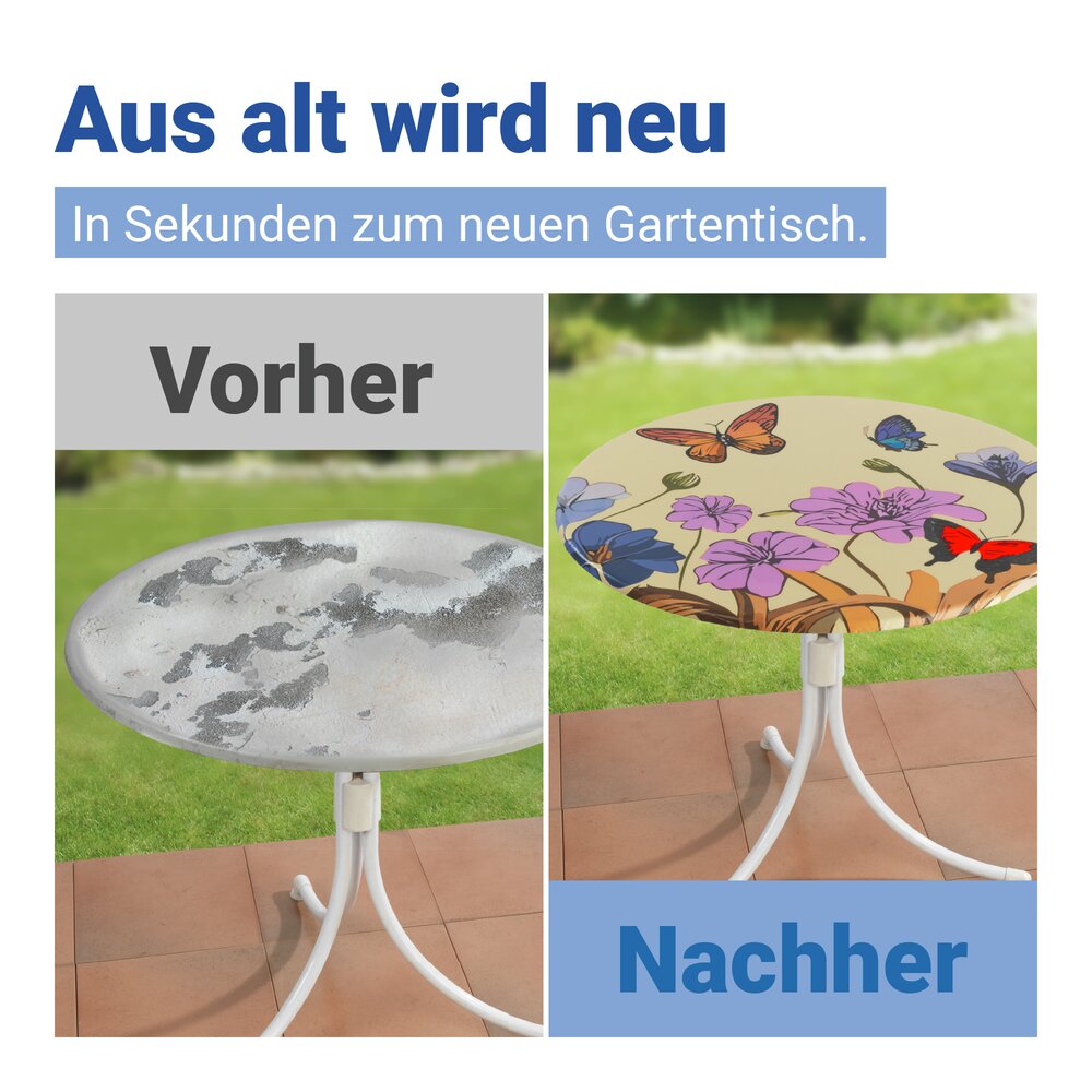 Spann-Tischdecke Mod. Frühling, Ø 70 - 86 cm  für Garten und Outdoor-Bereich