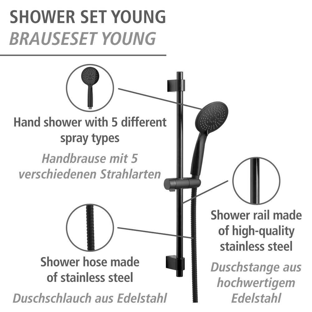 Brauseset Mod. Young Schwarz  Länge Stange: 66 cm