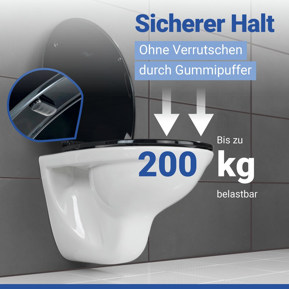 WC Sitz Mod. Kos Schwarz  Toilettendeckel mit Absenkautomatik