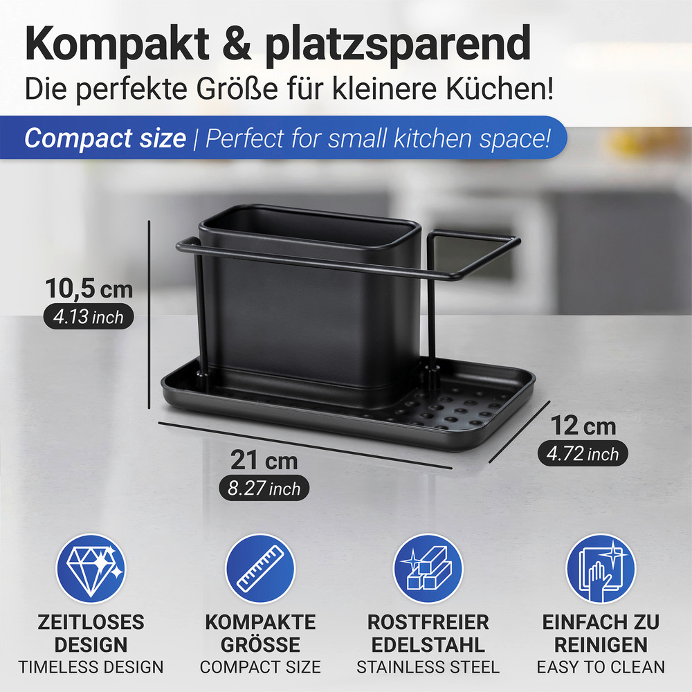 Spülorganizer Mod. Orio, Schwarz  Abnehmbarer Behälter aus rostfreiem Edelstahl