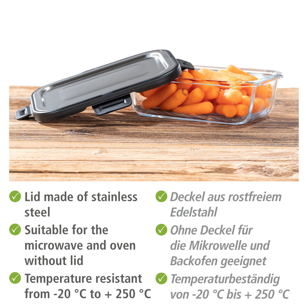 Glas Frischhaltedose Steel 0,6 L  Deckel aus rostfreiem Edelstahl