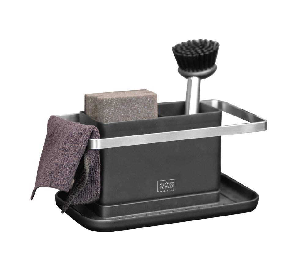 Spülorganizer Mod. STELLA, schwarz, Kunststoff, Edelstahl, 20x10x11,5 cm  mit abnehmbarem Abtropfbehälter
