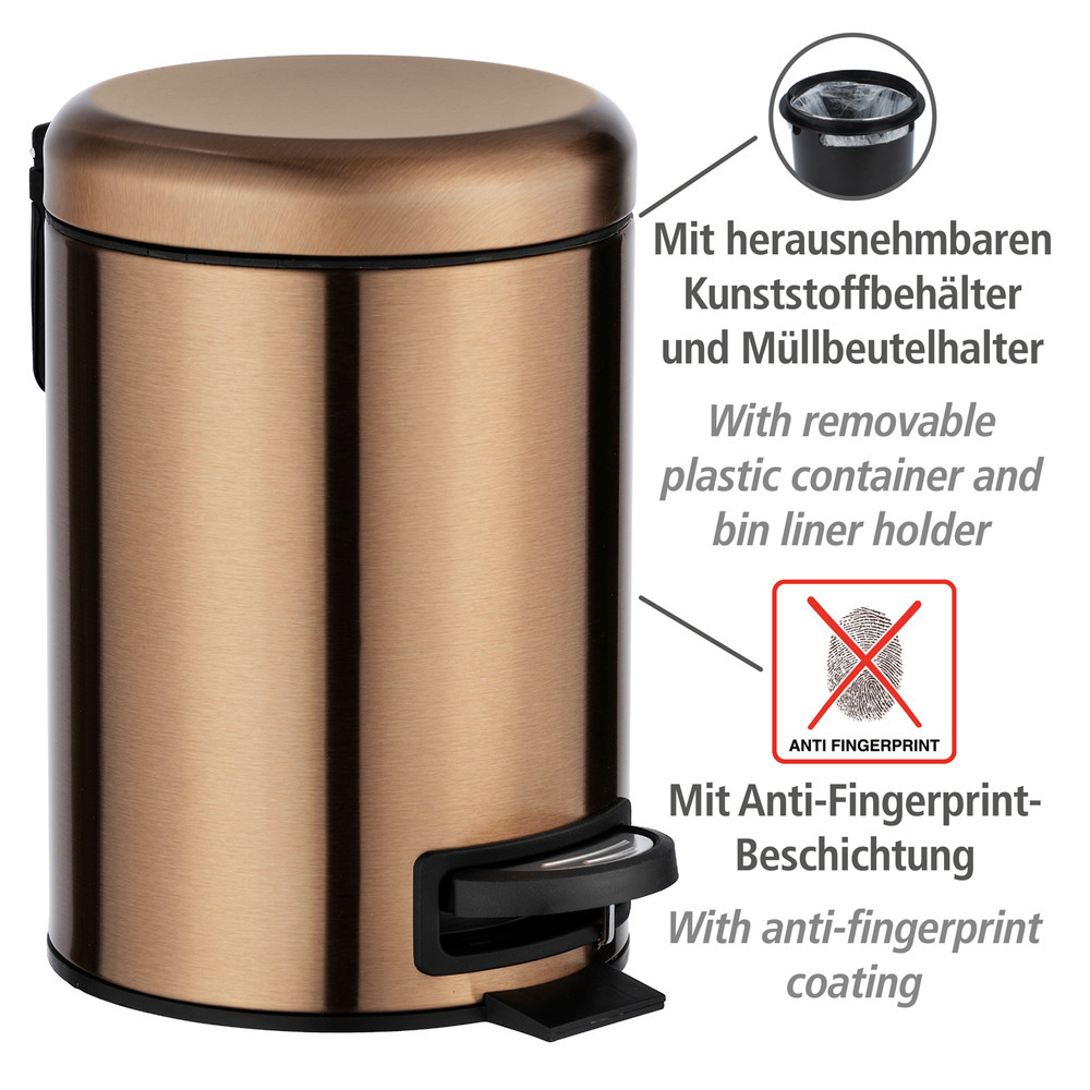 Kosmetik Treteimer Mod. Leman Metallic-Kupfer  Edelstahl, 3 Liter