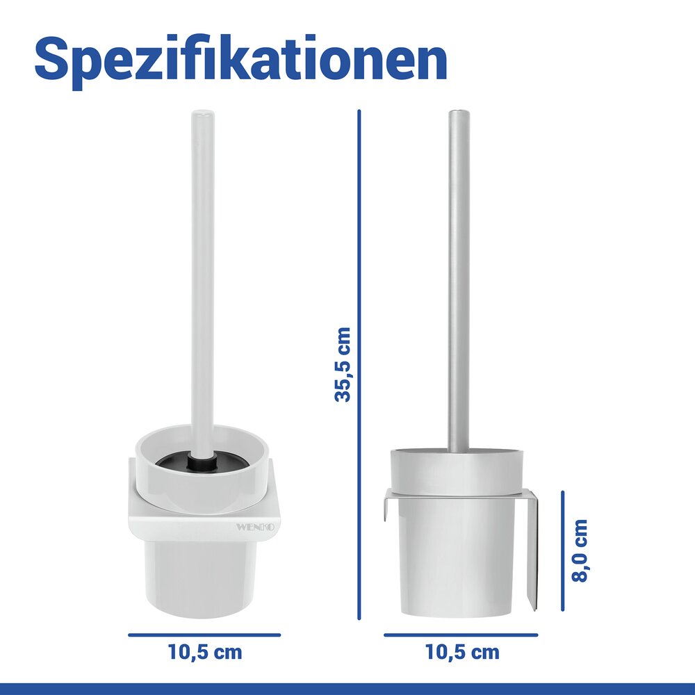 Turbo-Loc® WC-Garnitur Mod. Lizan Weiß  mit Silikon-Bürstenkopf, Befestigen ohne Bohren