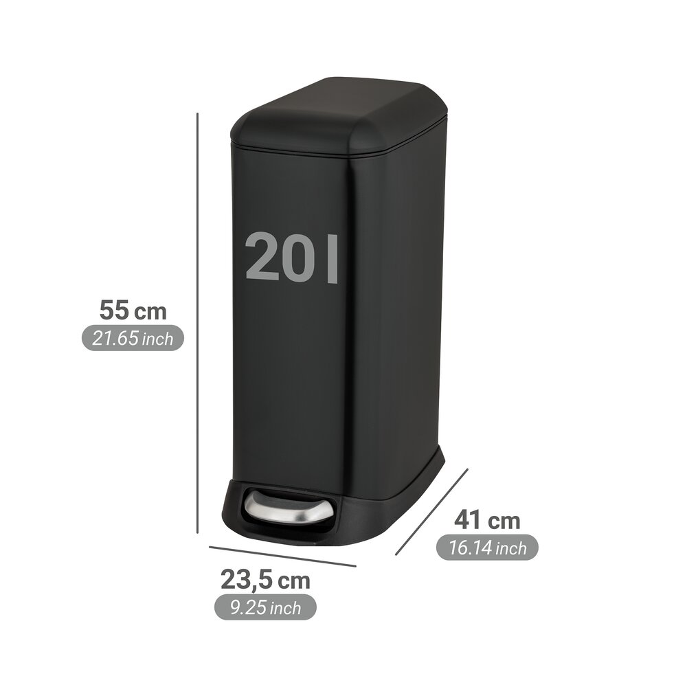 Treteimer Mod. Design 20 L, Easy-Close, Schwarz  mit herausnehmbarem Einsatz