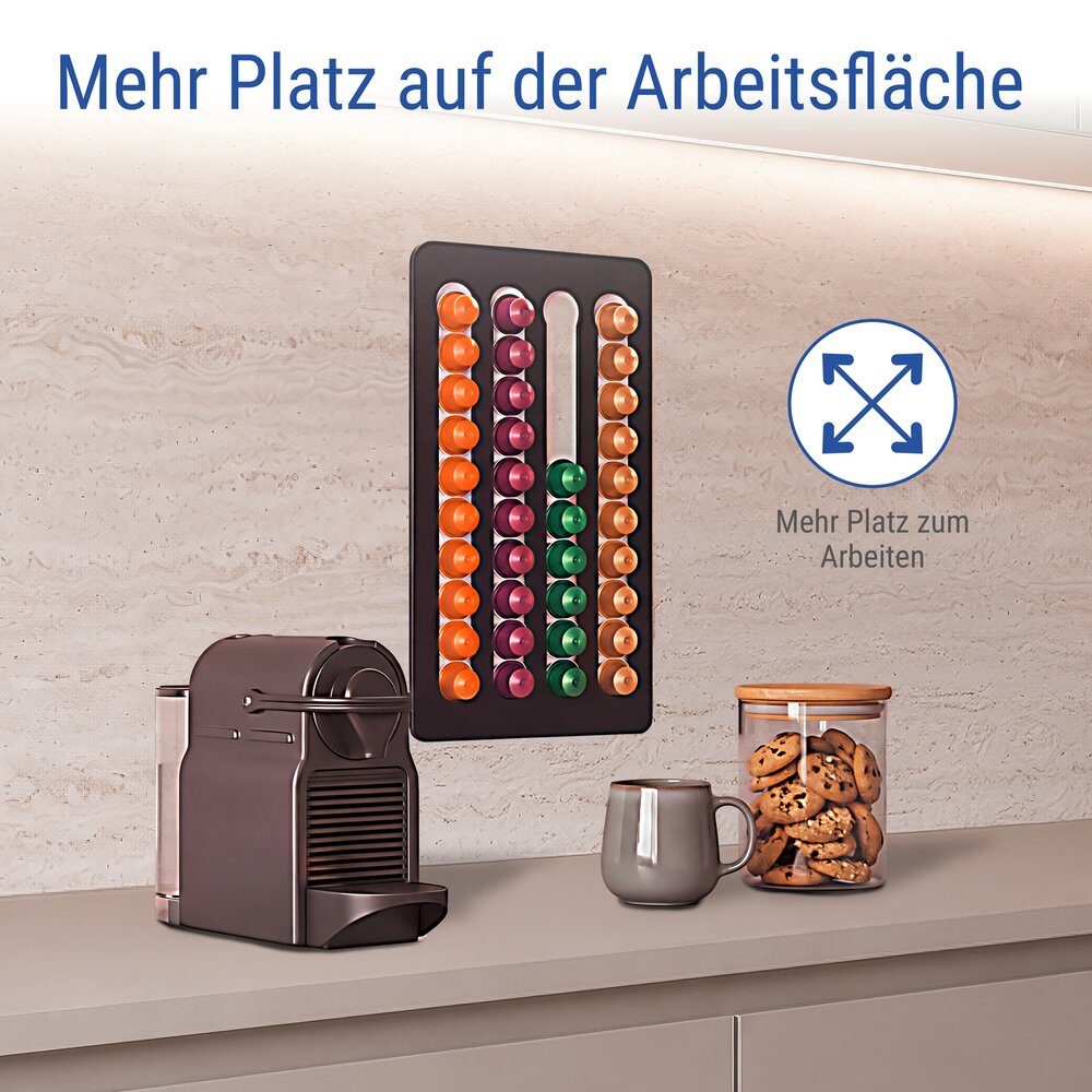 Porte-capsules pour 40 capsules de café, noir  installation flexible sans perçage