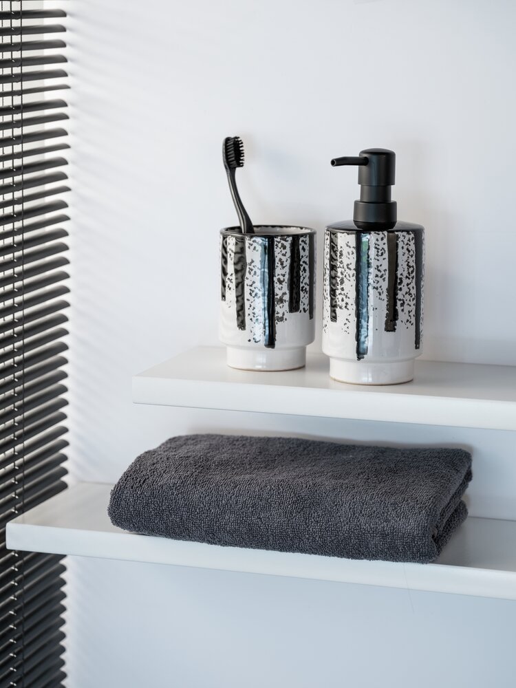 Zeepdispenser Mod. Subiza, wit/zwart, keramiek/kunststof, 0,34 l