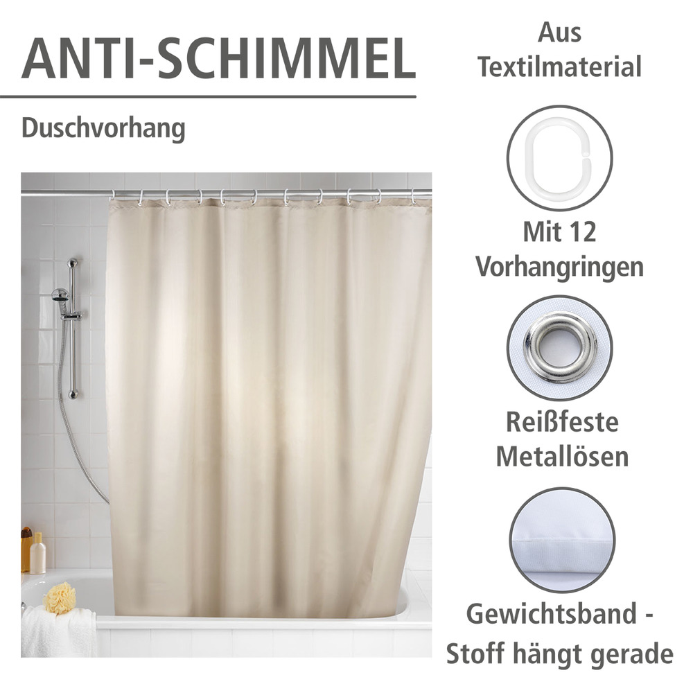 Anti-Schimmel Duschvorhang Uni Beige, 180 x 200 cm  waschbar