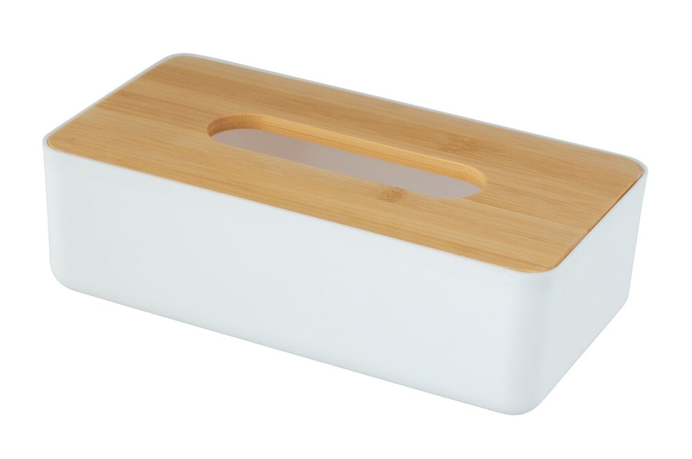 Kosmetiktuchbox Mod. Rotello Weiß Deckel aus Bambus