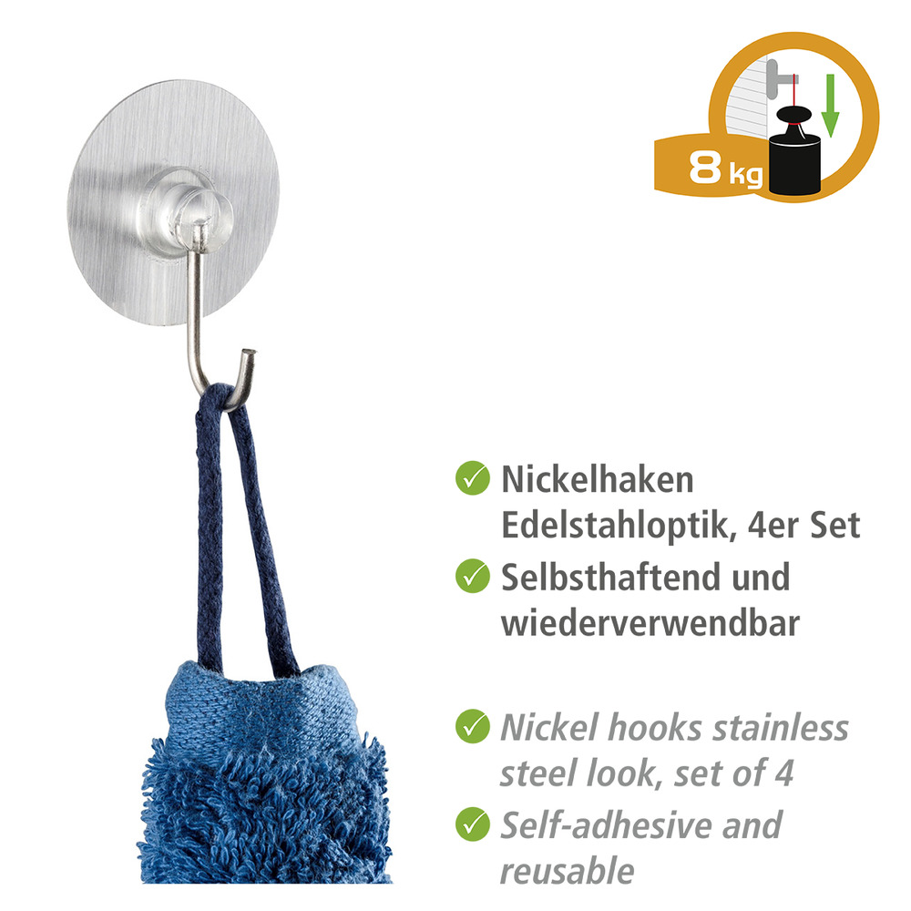 Static-Loc® Nickelhaken Osimo, 4er Set  Befestigen ohne bohren