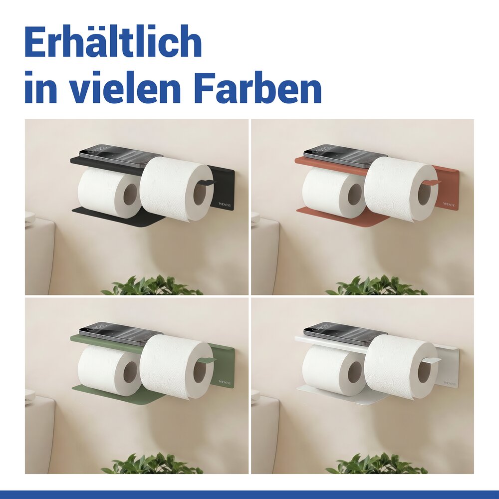 Turbo-Loc® Toilettenpapierhalter mit Ablage Mod. Lizan Schwarz  Befestigen ohne Bohren