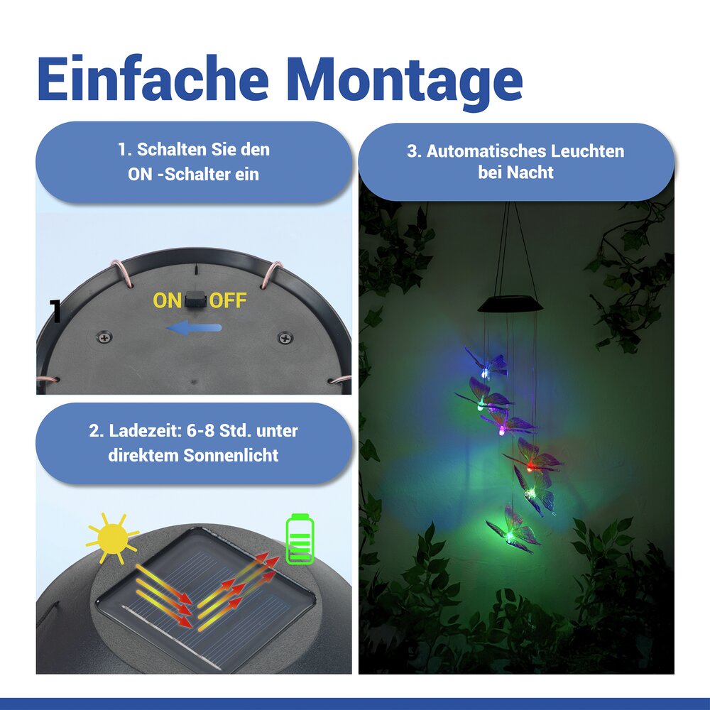 LED Windspiel Mod. Schmetterling Solar, 2er Set  dekorative Gartenbeleuchtung