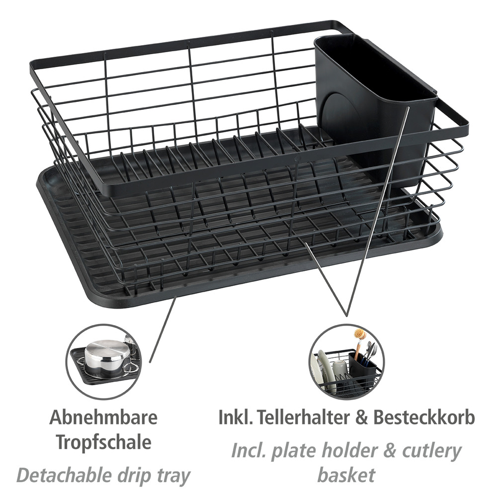 Geschirrabtropfer Mod. Drip Schwarz  mit herausnehmbarem Besteckkorb