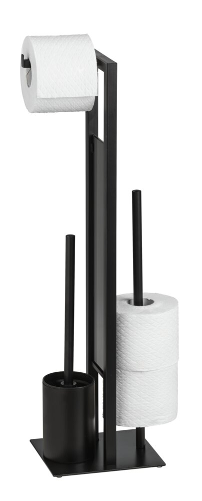 Stand WC-Garnitur Mod. Rivalta Schwarz matt  integrierter Toilettenpapierhalter und WC-Bürstenhalter