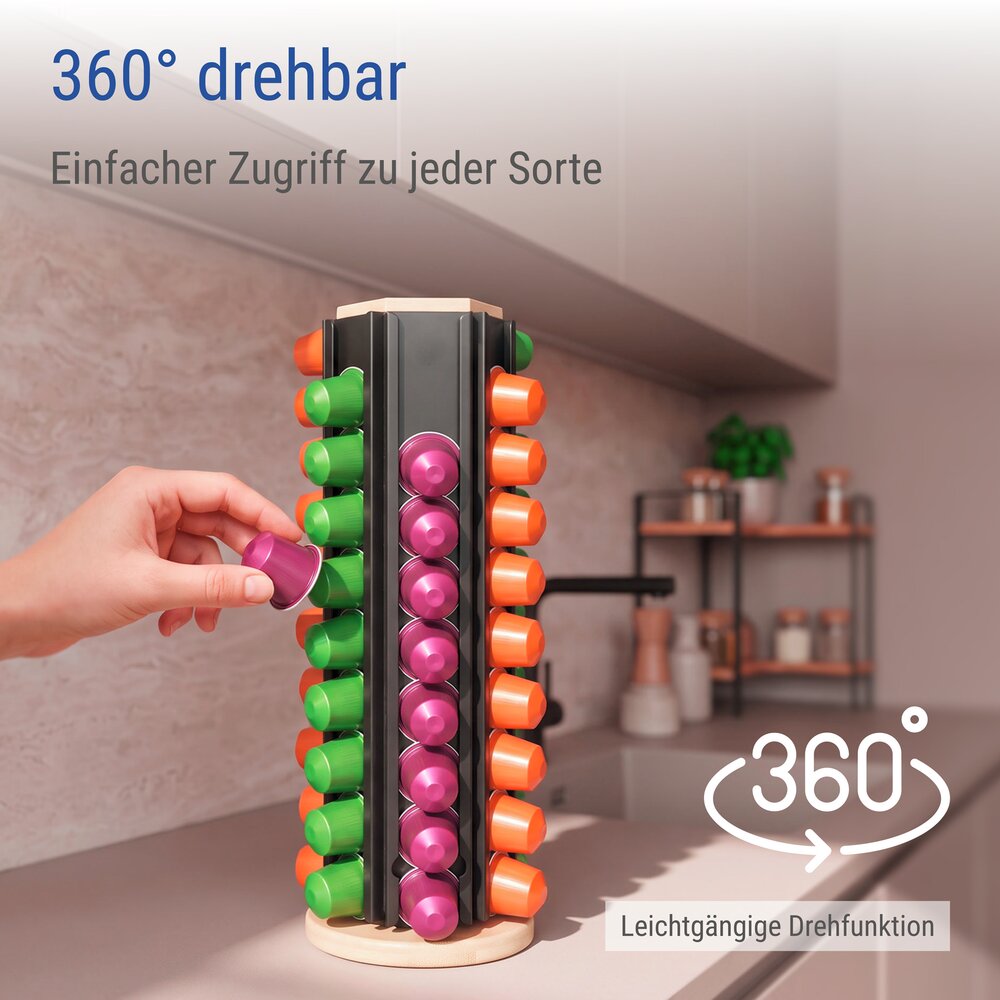 Porte-capsules pour 60 capsules de café, noir  autonome, rotatif à 360°