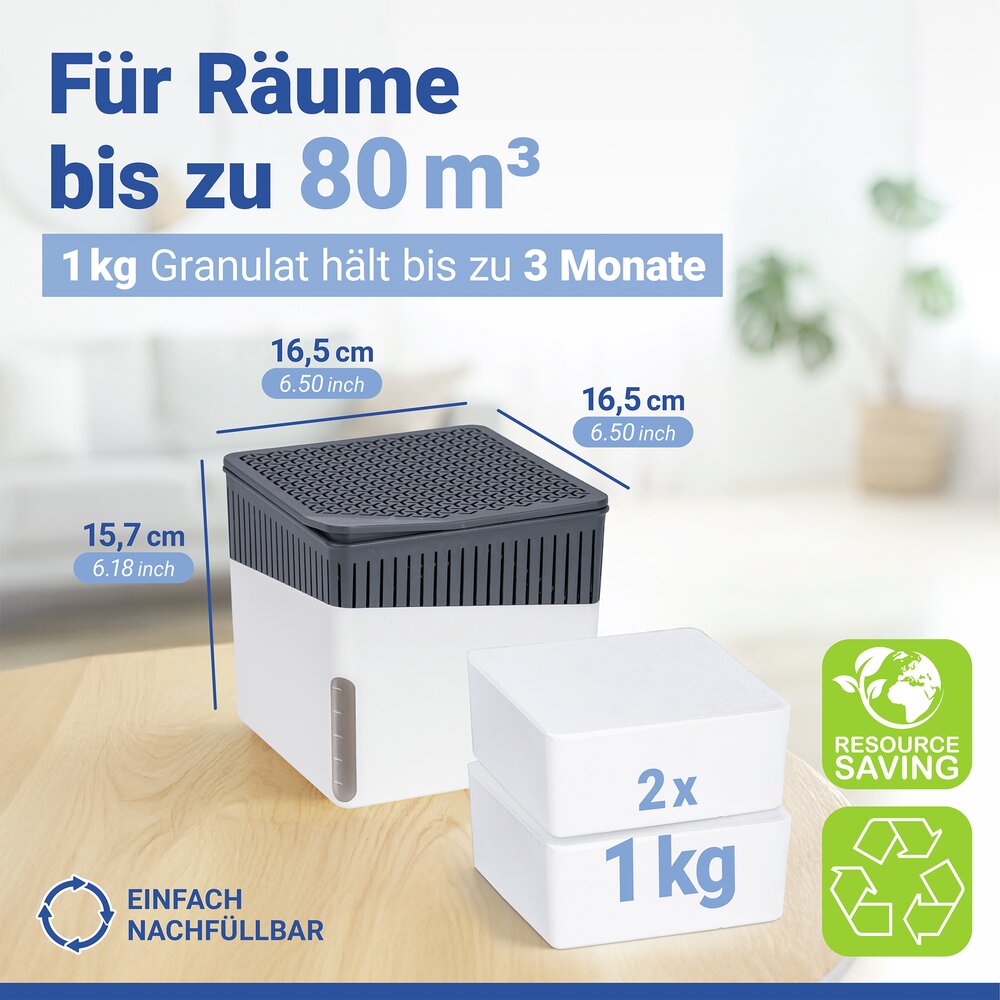 Luchtontvochtiger Mod. Cube Wit 1000 g en navulling